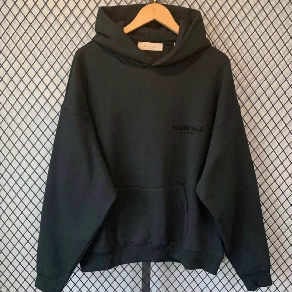 Essentials Dark Black Relaxed Pullover Hoodie